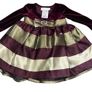 Baby Girl Christmas Dress Bonnie Baby Maroon & Gold | Size 3-6 Months